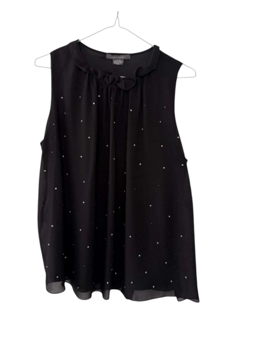 Suzy Shier Black Sparkly Semi Sheer Sleeveless Flowy Top Size Large Y2K Goth